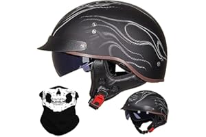 ACLFFSHOP German Style Vintage Motorcycle Jet Helmet, ECE Approved Open Face Motorbike Helmet, Retro Half Helmet, with Sun Visor and Removable inner, for Adult Men Women M~XXL