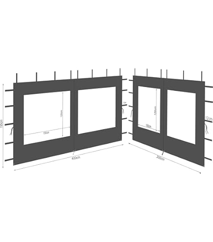 2 Seitenteile aus Polyester mit klarsicht Fenster 300x195cm für Pavillon 3x3m Seitenwand Beige wasserdicht