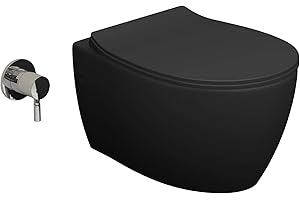 Aqua Bagno WC Taharet nero con doccia, WC in ceramica senza bordi con funzione bidet | 51 cm di lunghezza