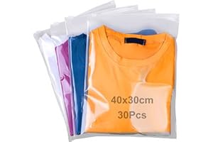 QISF 30 Pcs Reusable Ziplock Bags for Clothes,40x30cm Large Plastic Hospital Bags,Clear Seal Bag Waterproof Luggage Organiser for Clothes Garment School - Protect From Dust & Moths