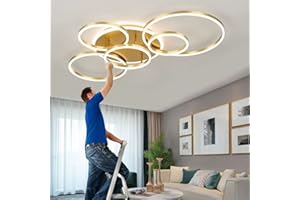 AUCF Nowoczesna lampa sufitowa LED, do salonu, ze złotym, kreatywnym pierścieniem, akrylowa lampa, wewnętrzne oświetlenie sufitowe, do sypialni, jadalni, kuchni, możliwość ściemniania, dekoracyjny żyrandol z pilotem zdalnego sterowania