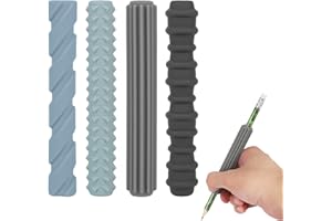 Fukaisu 4 Pcs Silicone Pencil Grips for Children, Sensory Gadget Fidget Gripper Handwriting Pen Sleeve Writing Extender Left Handed Toddler Aids for Kids & Adults Weighted Chunky (Gray Colors)