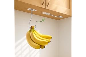 Latoxcaa Banana Holder to Keep Fresh 2Pcs, Self Adhesive Banana Hooks for Hanging, Folding Banana Hanger Under Cabinet 15lb(Max), Large Heavy Duty Hooks, Hanging Items in Kitchen, Mental 16CM