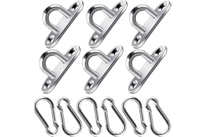 HEQISHUN 12 Pieces Stainless Steel Oblong Pad Eye Plates and Carabiner Clips Heavy Duty Eye Plate Hook and Carabiner Spring Clip Snap Hook for Climbing Sport and Home Use