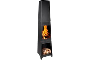 BBQ Collection Chimenea de jardín, Cesta de Fuego, Calentador de Patio, Exterior, Negro, 36 x 36 x 150 cm