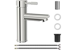 Ravytha Robinet Salle Bain Monocommande avec Deux 60cm Tuyaux, Mitigeur Lavabo Hauteur Sous Bec 100mm, Robinet Lavabo Contrôle de l'Eau Chaude et Froide pour Salle de Bain, Cuisine, Toilette
