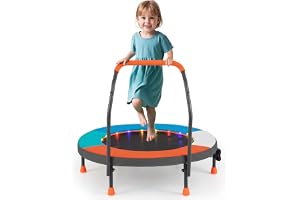 COSTWAY Ø 90 cm, studsmatta, ministudsmatta, vikbar med LED-belysning, fitness, studsmatta, inomhus med handtag och bärväska