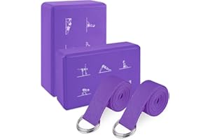 IBEQUEM 2PCS Yoga Block Set, High Density EVA Non-Slip Foam Blocks with 2 Adjustable Stretching Straps, Ideal for Pilates and Stretching, Perfect Gift for Fitness Enthusiasts