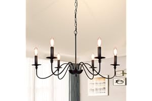 Depuley Lustres Lampe Suspendue 60W, E14*6 Ampoules, Hauteur Réglable Pour Salon, Restaurant, Bar, Café Et Chambre, Noir, Style Rétro