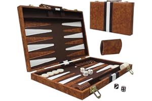 KBIBCK Backgammon Set, Travel Backgammon, 11 inch Wooden Board Game Portable, Two Versus Puzzle, Tactical Board for Adults and Kids, Classic Strategy 2 players, Checkers Pieces (Brown)