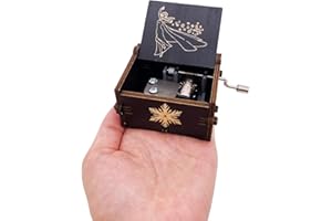 YOUTANG Czarna mini pozytywka korba ręczna pozytywka rzeźbione drewniane prezenty muzyczne (mrożone)