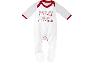 CHEEKYTOTS 'Born to Love Arsenal Just Like Grandad' Baby Boy Girl Sleepsuit Designed and Printed in the UK Using 100% Fine Combed Cotton