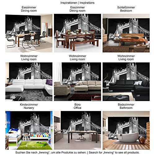 Vlies Fototapete 152.5x104cm PREMIUM PLUS Wand Foto Tapete Wand Bild Vliestapete – London Tapete Brücke Tower Bridge Fluss Wolken England Nacht schwarz – no. 2491 - 5