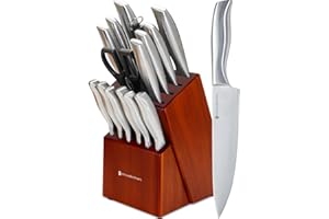 KitchenBrothers Set de couteaux - Bloc de couteaux - 16 pièces -Ustensiles De Cuisine - Ensembles - Blocs - Knife Set - Avec Ciseaux Et Fusil À Aiguiser