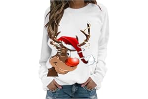 GENERIC Weihnachtspullover Damen Große Größen Winter Langarm Rundhals Pullover Sweatshirt mit Weihnachtsmotiv Rentier Drucken Weihnachtspulli Lose Bluse Oberteil für Weihnachten Party Tops