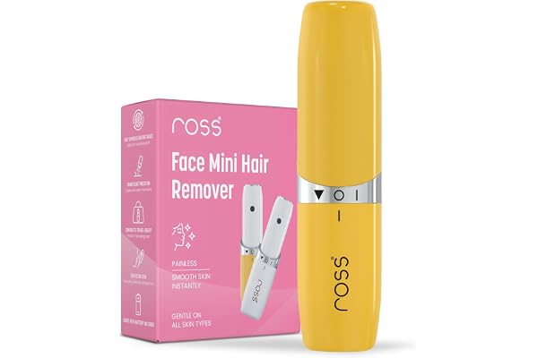 Ross Facial Hair Remover for Women Painless Electric Face Hair Trimmer with Hypoallergenic Blades Gentle Hair Removal for Upper Lip, Chin, Cheeks, Eyebrows & Peach Fuzz Compact, Cordless & Travel Friendly, Yellow