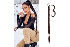 TGYHCJBY Braid Extensions Pferdeschwanz Verlängerung mit Haargummi, Lang Ponytail Geflochten Kunsthaar Haarverlängerung Pferdeschwanz zum Einflechten Zopf Haarteil für Damen Frauen (26inch, Chocolate brown)