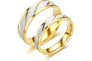 Beydodo Bague de Promesse Homme et Femme, Bague En Or avec Argent Brossé Taille 49 à 70 Bague Graver Couple Acier Inoxydable