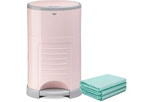 Korbell Classic Nappy Bin & Disposable Liner Bundle Lasting Up to 10 months | 44 weeks Hygienic, Odour Trapping & Hands Free | Includes 4 Packs of Biodegradable Liners | Soft Pink
