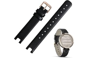 Miimall Pasek kompatybilny z Garmin Lily skórzany pasek, prawdziwa skóra, regulowana, wąska opaska na nadgarstek z klamrą ze stali nierdzewnej, zapasowy pasek do zegarka Garmin Lily, Skóra, Czarny
