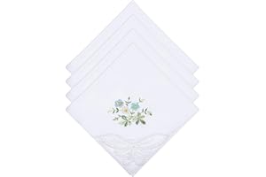 Ymapinc Soft Cotton Ladies Handkerchiefs，4PCS Personalised Handkerchiefs with Blue Floral Suitable for Weddings, Embroidered Lace Handkerchief Show Elegance 11 Inch Wedding Handkerchief
