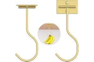 SAFFRUFF 2-Pack Self Adhesive Metal Banana Hook, Under Cabinet Hanger for Kitchen Items, Foldable With Magnets, Keeps Fruit Fresh, Gold