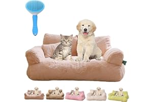Gienslru Calming Pet Sofa, Calming Dog Bed Fluffy Plush pet Sofa, Memory Foam Removable Washable Pet Sofa, for Medium Small Dogs ＆Cats (Beige, M)