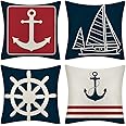 JOTOM Cushion Covers Decorative Throw Pillow Case Sofa Car Sailboat & Ship Rudder Pillowcase for Home Bed Decor 45 x 45cm,Set of 4 (Anchor)