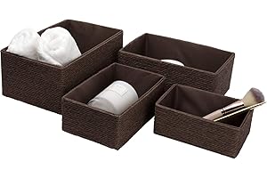 La Jolie Muse Aufbewahrungskörbe Set 4 – Flechtkorb Papierbehälter zur Aufbewahrung, Makeup-Boxen für Schrank Bad Schlafzimmer Wohnzimmer Braun