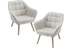 chairus Set of 2 Upholstered Tub Chairs Linen Single Sofa Accent Chair for Living Room Modern Armchair Cocktail Chair with Wooden Legs (Beige-2)