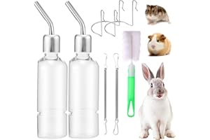 YEAPEAK 2 Pcs Hasen Trinkflasche Winterfest für Meerschweinchen und Kaninchen Mit Halterung - Hamster Nagertränke für Klein Haustiere (Transparent, 350ml*2)