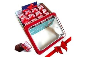NARAMAKI Regalo di Natale 2024 - Scatola in Latta con Coperchio Finestrato + 168g Cioccolatini Moncherì + Biglietto Natalizio + (Mini, Mon cheri - Cioccolatini Ciliegia)