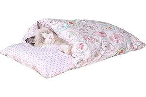 TAKEZUAA Warm Cat Bed Mat, Cute Sleeping Hideaways Bag for Cat Puppy, Cat Sleeping Bag, Kitty Sack, Cuddle Cat Cave Bed for Indoor Cats Small Dog, Removable Pet Cave, Soft & Comfort Cat Bag with Pillow(Pink，L)