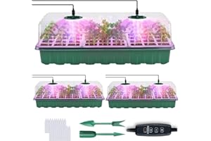 AmoJLnks 6 Pack Seed Tray with Grow Lights,72 Cell Seedling Propagation Trays with Elevated Lids,Reusable Plastic Germination Starter Kit for Greenhouse and Garden (3 * 36 Seed Trays With Grow Light)