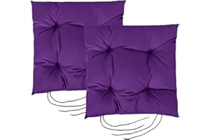 Gardenista Garden Chair Seat Cushion with Ties | Slip Free Hypoallergenic Tufted Pad | Water Resistant Thick Quality | Great for Indoors & Outdoors | Secure Ties (2 Piece, Purple)