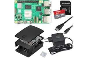 SMART-HOME-KOMPONENTE Raspberry Pi 5 8GB Starter-Kit schwarz | USB-C 45W Netzteil | Gehäuse mit Lüfter | Ultra 64 GB SD Karte | 4K Micro HDMI Kabel | Kühlkörper | Raspberry Pi 5 8GB RAM