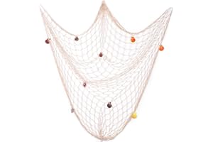 Old Tjikko Fischernetz Deko,Maritime Deko,Mediterranen Stil Fischerei Dekorative mit Farbigen Muscheln,Netz Schlafzimmer Wohnzimmer Wand Bar Party Decor Fotografie,Circa 100 x 200 cm (beige 1m*2m)