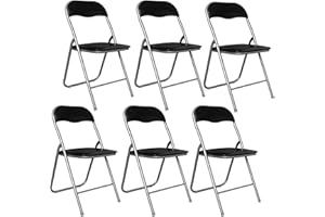 PALUPLUS Set 6 Sedie Flash Pieghevoli, misura aperta 44x47x82 cm, salvaspazio con struttura tubolare da 22 mm, seduta in PVC Imbottita e Piedi antiscivolo, per giardino, ufficio, campeggio (Nero)
