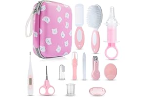 Lictin Set per la cura del bambino, 12 pezzi, set per la cura del bambino, con termometro, forbici per unghie, spazzola per bambini, pettine per bambini, spazzolino da denti, set per la cura del