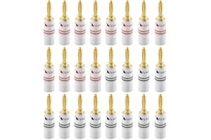 Nakamichi 24K vergoldeter Bananenstecker 12 AWG - 18 AWG Gauge Größe 4mm für Lautsprecher Verstärker Hi-Fi AV Receiver Stereo Heimkino Audiokabel Stecker schraubbar 24 Stück (12-Paare)