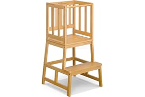 COSYLAND Torre Montessoriana Bambini – Torretta Montessoriana A Forma di “A” con Pedana Centrale Rinforzata – Torre Montessoriana da Cucina o Bagno, Convertibile in Doppio Sgabello –Bambù Naturale