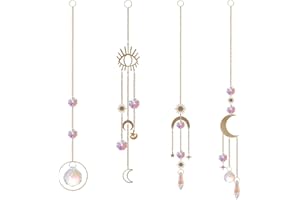 TUXUZAL 4 Stück Sonnenfänger Kristall Mond Windspiel Deko, Mond Sonnenfänger Regenbogen Kristalle Anhänger Deko, Lichtfänger Kristall Sonnenfänger Fenster Hanging Windspiel Ornament für Garten Büro Wand Deko