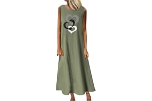 Susenstone Femmes Longue Robe Cotton en Line Ete Pas Cher Grande Taille Robe Rétro Maxi Robe Lâche Imprimé Florales Bohème Ete Mi-Longue Tank Dress pour Fêter San Manches Décontracté Tunique Robes