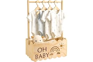 JF HOME BLISS Wooden Baby Shower Basket ,Baby Basket with Handle,Baby Shower Gifts, Attractive Closet Baby Clothes Rack for New Born Baby Shower, Pregnancy Gifts for New Parents (Beige 13.7*8.9in)