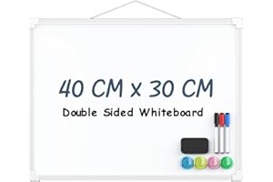 KTRIO Small White Board Dry Erase Board, 40 CM x 30 CM Double-Sided Magnetic Whiteboard with Markers & Magnets, Portable Whiteboard and Pens for Wall, Students, Planning, Drawing, to-Do List
