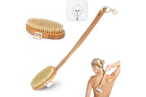KAKVEIAI Badebürste mit Langem Stiel, Rückenbürste Abnehmbarer langer Griff, 2X Bürstenkopf, Körperbürste zum Entfernen, Duschrückenschrubber, Natürliche Borsten, für Körper Reinigen