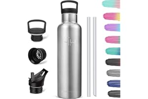 HoneyHolly Butelka do picia 1 l, nie zawiera BPA, butelka na napoje ze stali nierdzewnej, termos, szczelna, z podwójnymi ściankami, ze słomką, nadaje się do napojów gazowanych