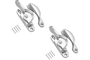 TERF® Traditional Polished Chrome Sash Window Lock Catch Latch Fitch Fastener With Fixing Screws For Wood Aluminium UPVC Vinyl Frames - Pack of 2