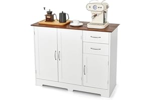 ‎COSTWAY COSTWAY Sideboard weiß, Küchenschrank mit Arbeitsplatte 100 x 40cm, Buffetschrank mit Türen & Schubladen & verstellbaren Ablagen, Kücheninsel für Küche, Esszimmer (Weiß)