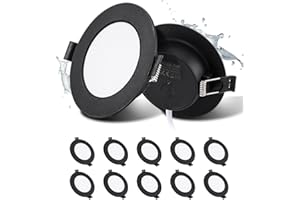 Grebeam 10 Pezzi Faretti LED da Incasso per Cartongesso 5W, Faretti da Soffitto, Nero, Bianco Freddo 6000K, Ultra Sottile 25mm, Faretto led incasso IP44 per Bagno Cucina, Foro Ø75-90mm, AC 220-240V